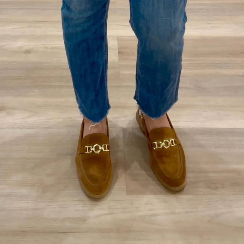 ZARA - Brown Suede Loafers with Gold Accent - SZ 9 - Picture 6 of 6